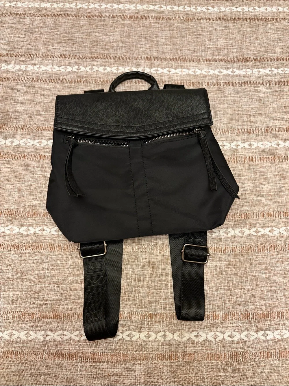 Botkier New York Black Backpack NWOT Nylon Faux Leather Flap Bag